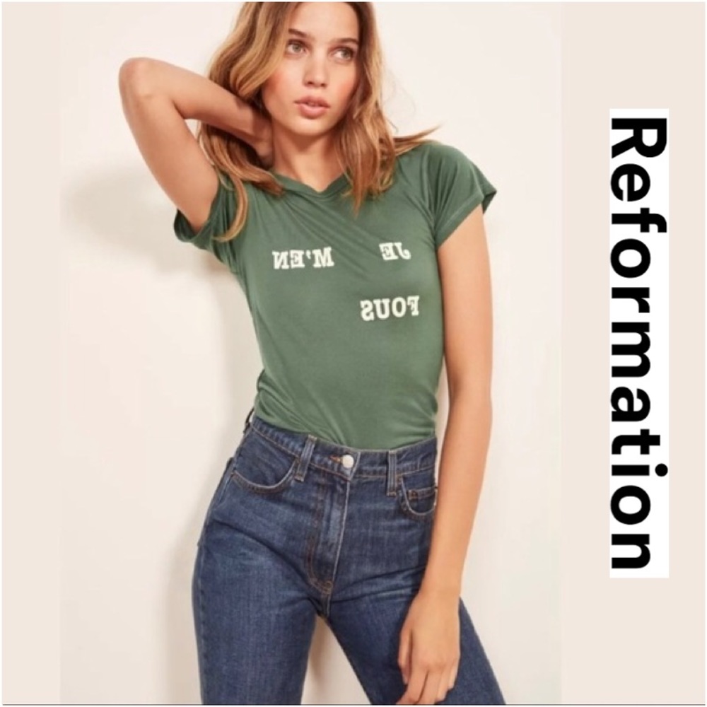 NWT Reformation Green Je M’en Fous Alex Slim Tee - Picture 5 of 11